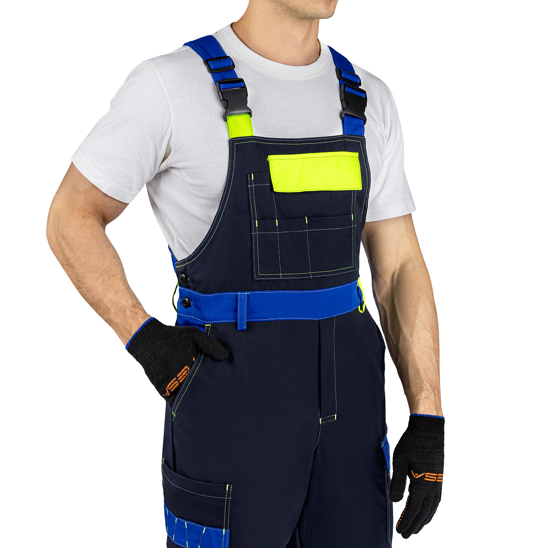 Полукомбинезон МастАнтистат, т-синий/василек/лайм, тк. смесовая, муж.